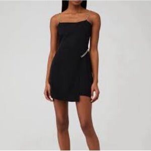 Amanda Uprichard Black Mini Dress with Gold Chain Straps